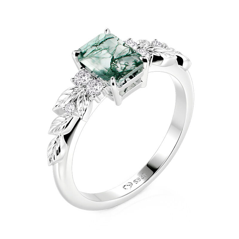 Jeulia Anillo de Compromiso Hoja de Ágata Musgo con Diseño Simétrico