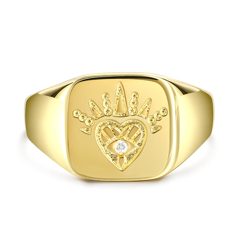 Jeulia Open Heart Square Signet Sterling Silver Ring