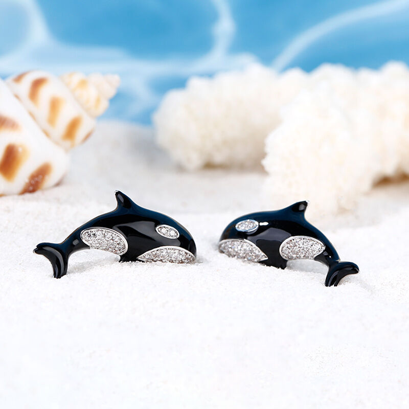 Jeulia Orca Killer Whale Sterling Silver Earrings