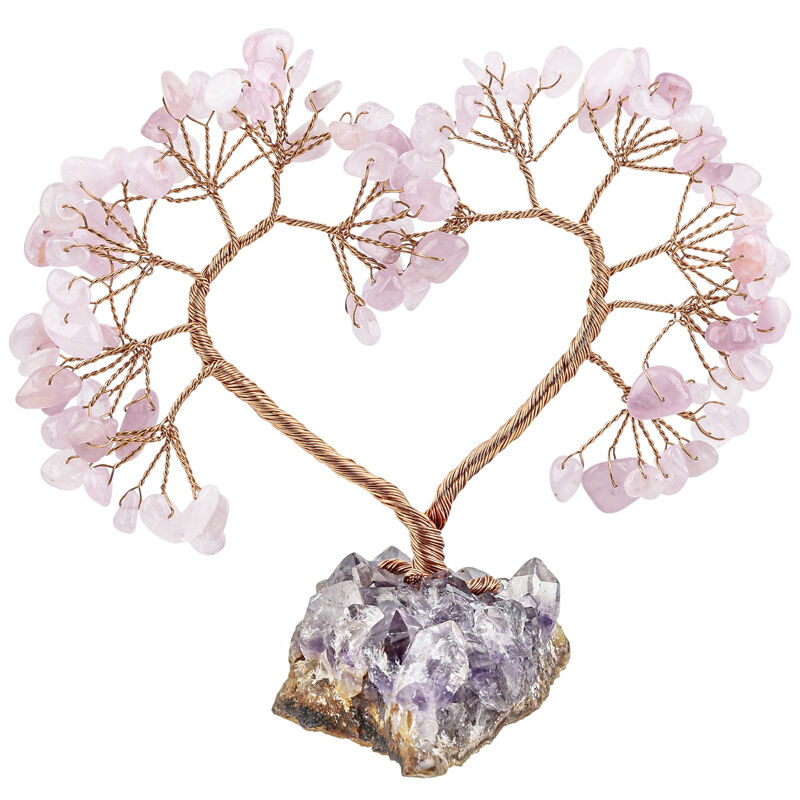 Jeulia "Liebe ausstrahlen" Herzförmiger natürlicher Rosenquarz Feng Shui Baum