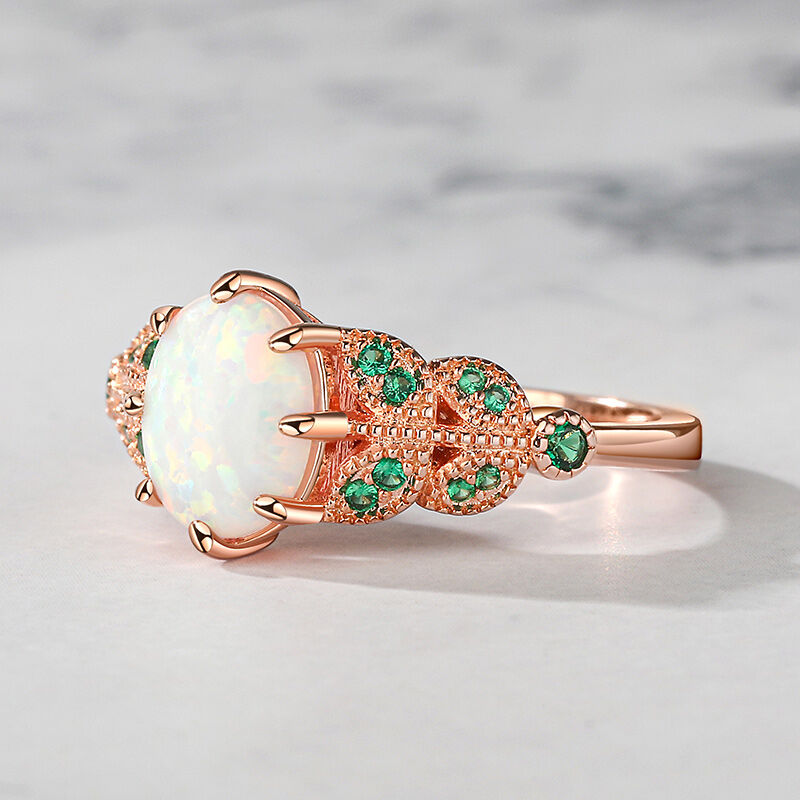 Jeulia "Art Deco" Vintage Opal Sterling Silver Engagement Ring