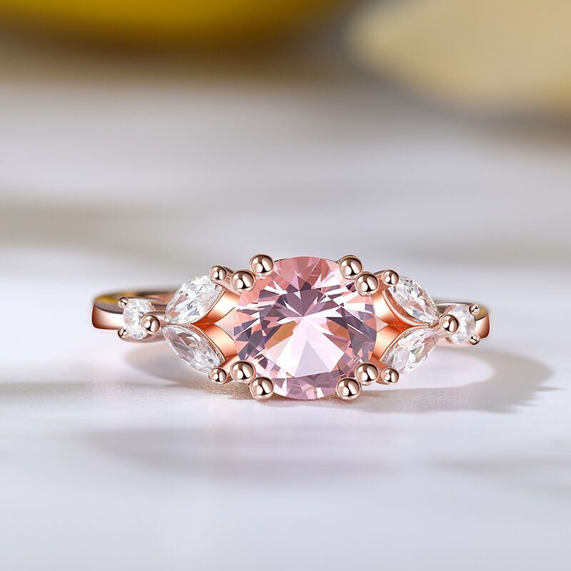 Jeulia Nature Inspired Round Cut Synthetic Morganite Sterling Silver Ring