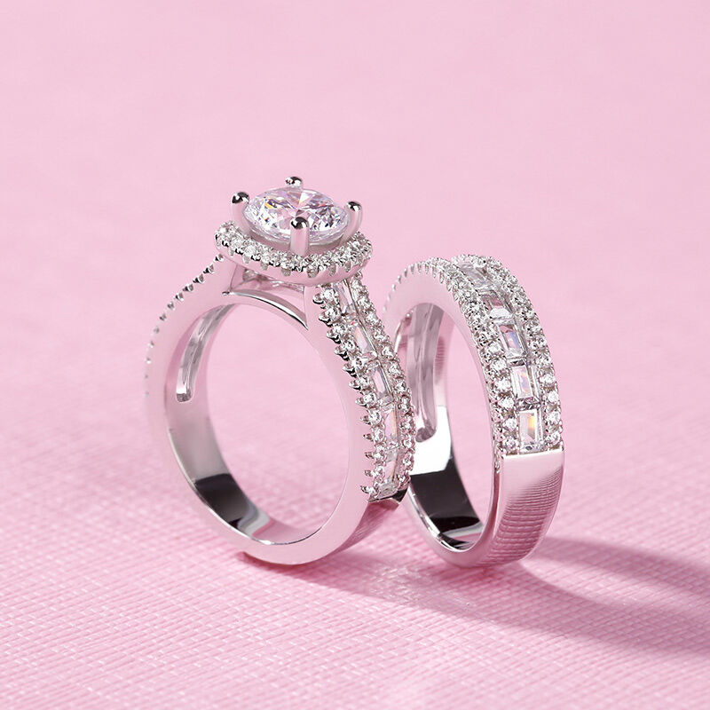 Jeulia 2 Pièces Anneaux Argent S925 Zirconium Ensemble de Bagues Femmes Alliance Mariage