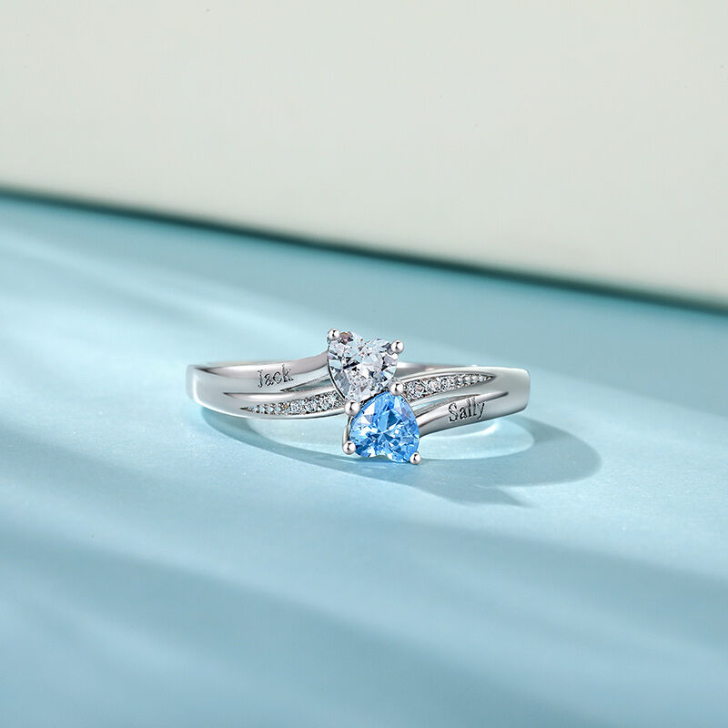 Jeulia "Shooting Star" Two Hearts Custom Name Promise Ring