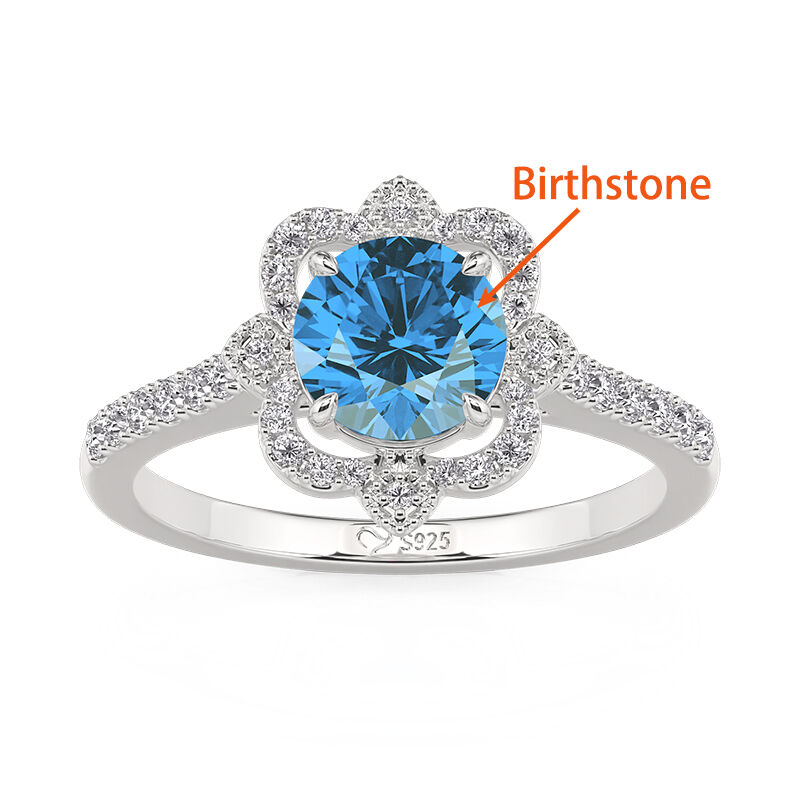 Jeulia Hollow Halo Custom Round Cut Engagement Ring with Birthstone