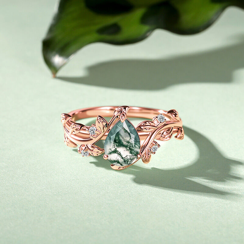 Jeulia Bague de Fiançailles Bypass en Or Rose Coupe Poire en Agate Mousse