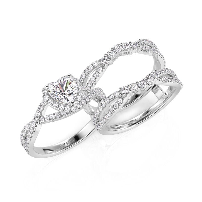 Jeulia Twisted Heart Halo Engagement Ring Set 2PCS