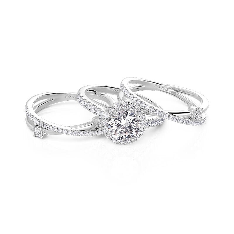 Jeulia Symmetrical Twisted Enhancer Halo Round Cut Bridal Set