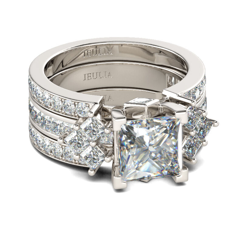 Jeulia Unique Princess Cut Sterling Silver Interchangeable Ring Set