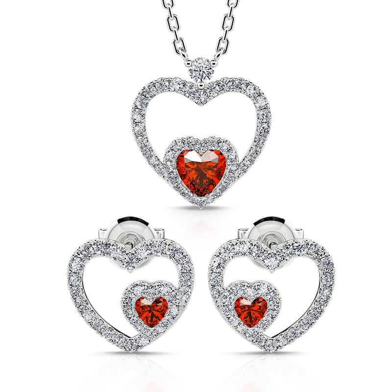 Jeulia "Brilliance Love" Heart Cut Sterling Silver Jewelry Set
