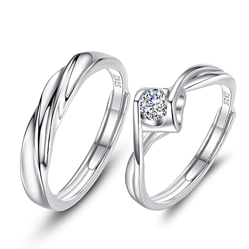 Jeulia "Feeling of Heartbeat" Sterling Silver Couple Rings