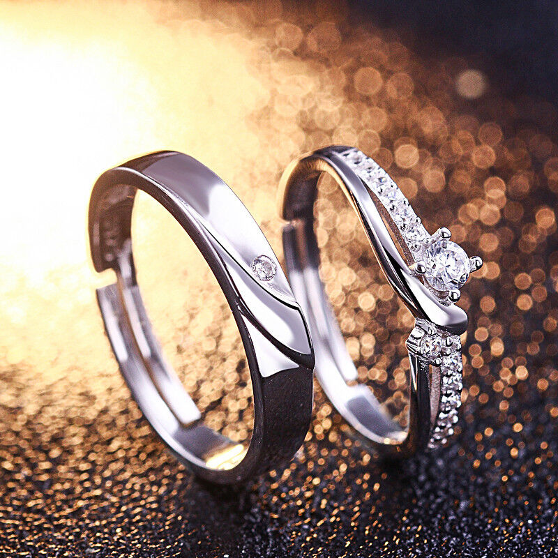 Jeulia Exquisite Round Cut Sterling Silver Adjustable Couple Rings