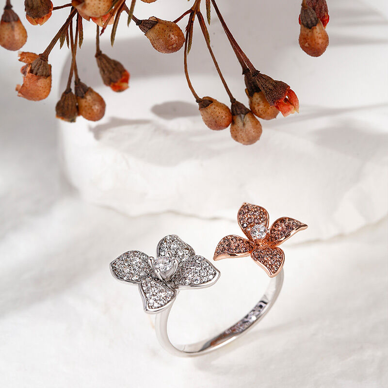 Jeulia "Two Loves" Double Flower Sterling Silver Ring