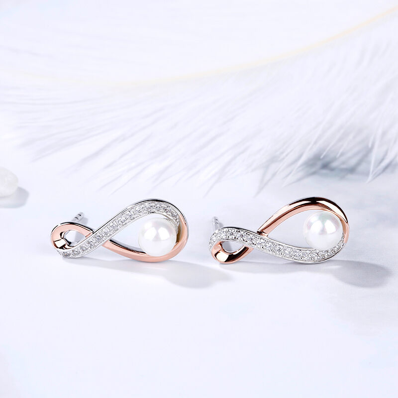Jeulia Infinity Cultured Pearl Sterling Silver Earrings
