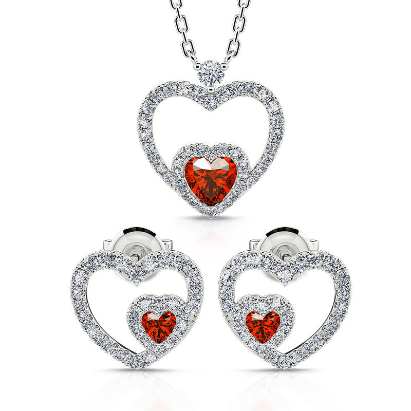 Jeulia Conjunto de joyas de corte redonda de corazón de plata 925