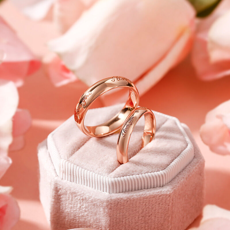 Jeulia "I Love You" Rose Gold Tone Sterling Silver Couple Rings
