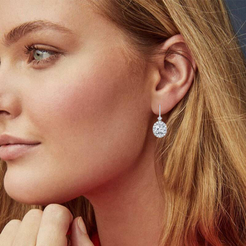 Jeulia Halo Oval Cut Sterling Silver Drop Earrings