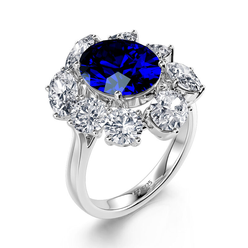 Jeulia Halo Oval Sapphire Engagement Ring