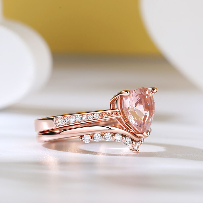 Jeulia Anello con morganite sintetica con taglio a cuore in argento sterling