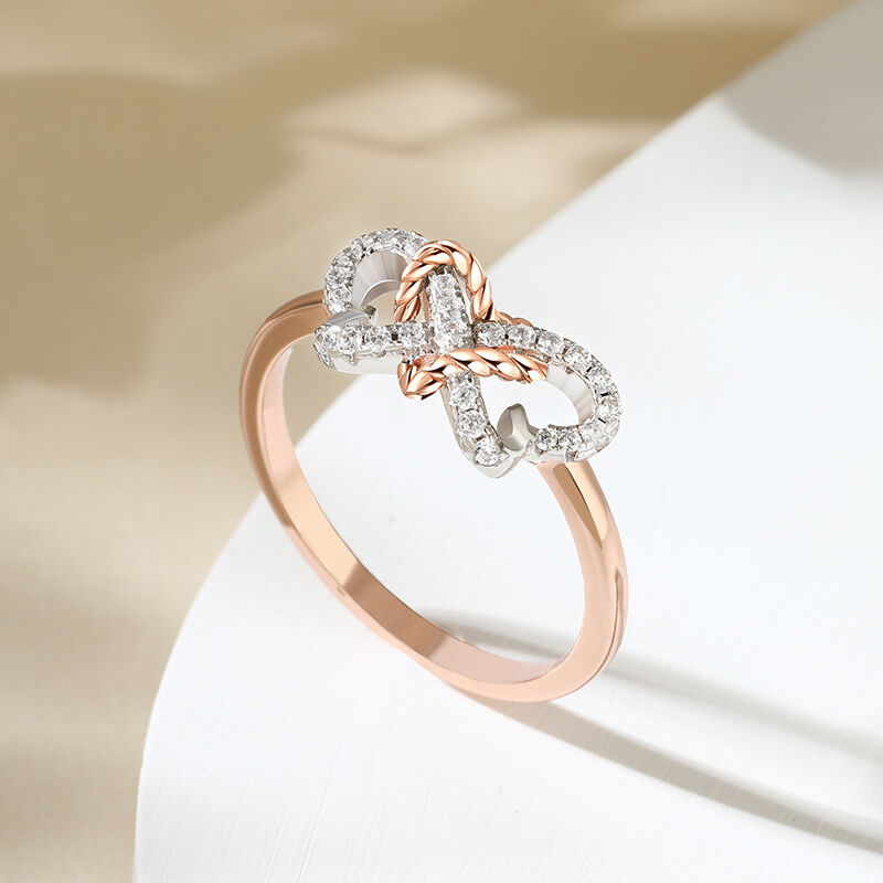 Jeulia Anillo para Mujeres de Dos Tonos Infinito Amor Corazón Mariposa Plata Esterlina