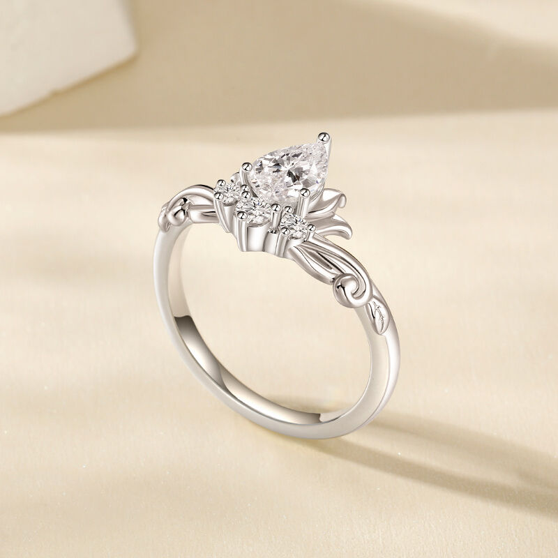 Jeulia Water Lily Pear Cut Engagement Ring Sterling Silver