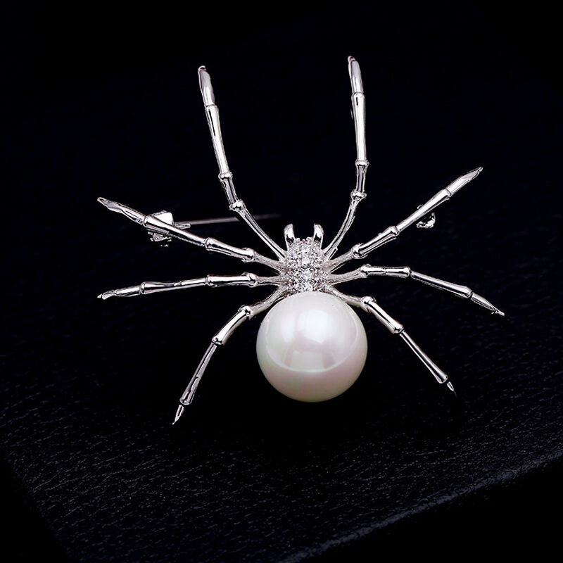 Jeulia Spider Design White Pearl Copper Brooch