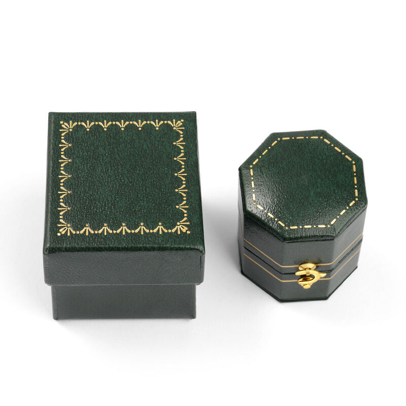 Jeulia Caja de Anillo Vintage de Terciopelo Verde Octagonal