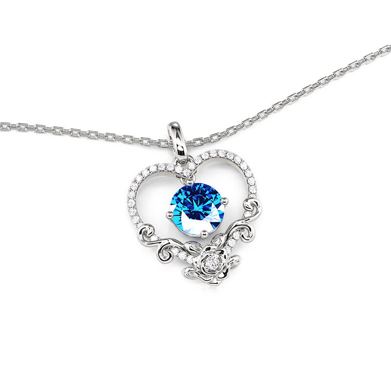 Jeulia Custom Birthstone Necklace Heart with Roses