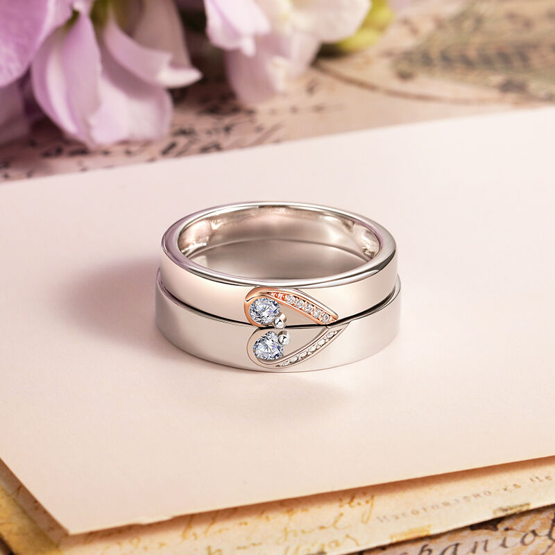 Jeulia Classic Heart Couple's Ring Sterling Silver
