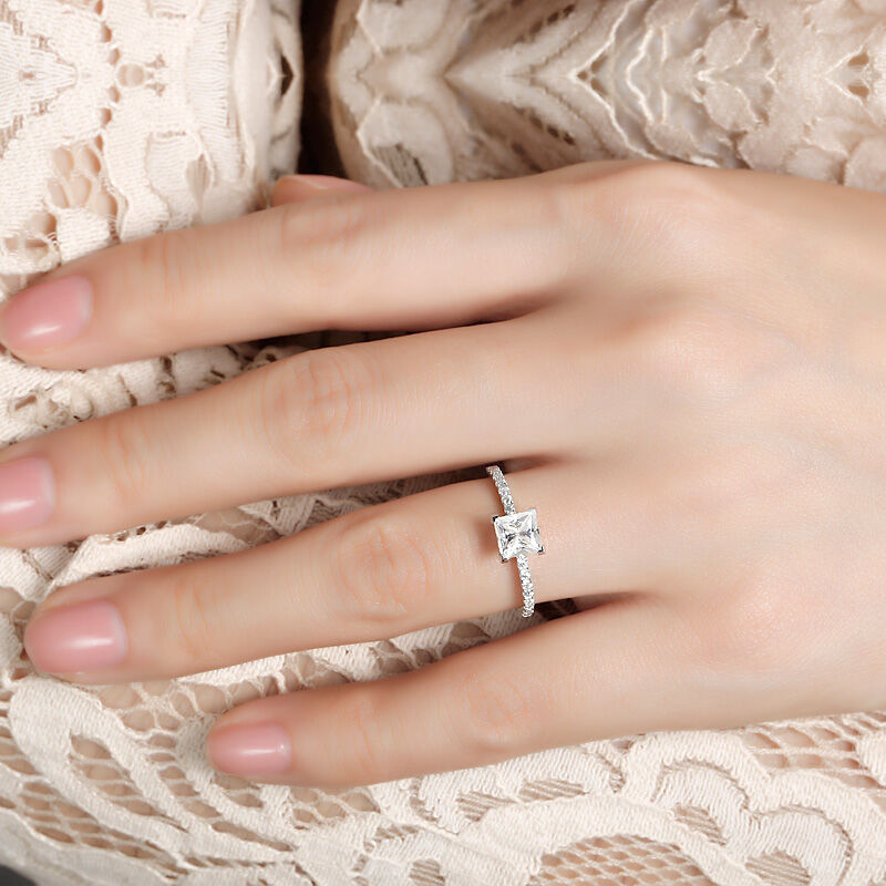 Jeulia 結婚指輪 プリンセスカット リング プラチナ PG WG YG 10K 14K 18K