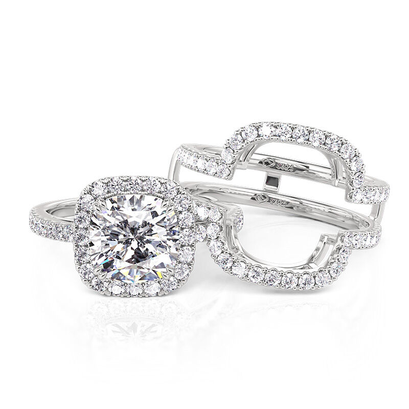 Jeulia Klassisk Kuddeformad Halo Fianse Ringset Sterling Silver