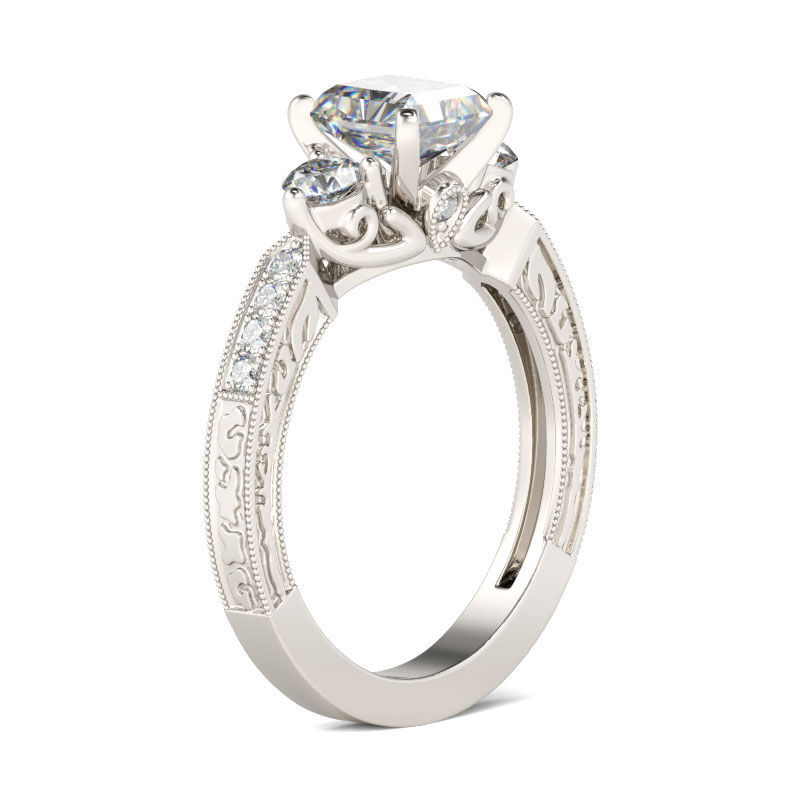 Jeulia Three Stone Princess Cut Sterling Silver Ring