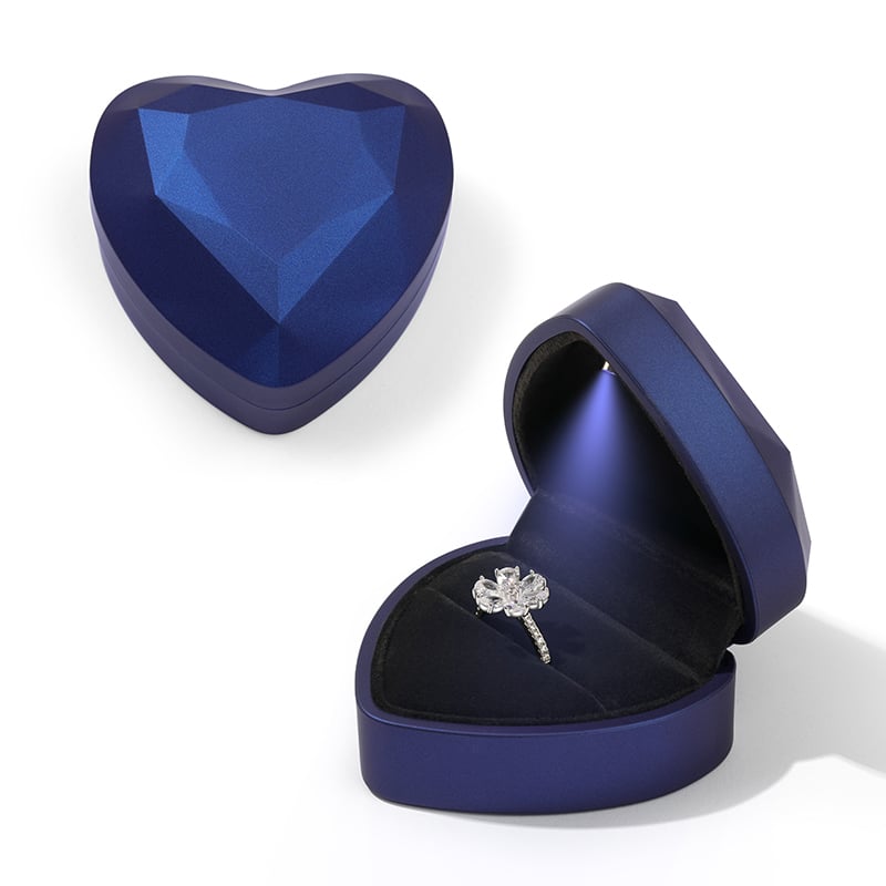 Jeulia Fashion Blue Heart Shape Ring Box with LED Light