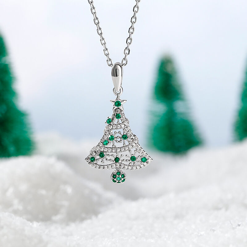 Jeulia "Frohe Weihnachten" Weihnachtsbaum Sterling Silber Halskette