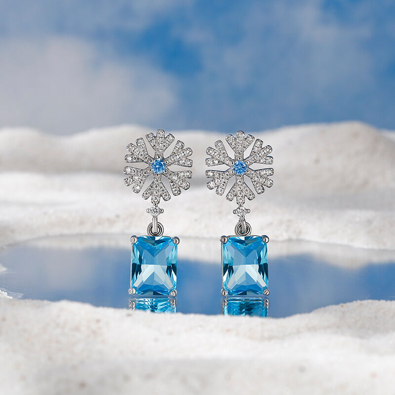 Jeulia "Fancy Snowflake" Emerald Cut Sterling Silver Drop Earrings