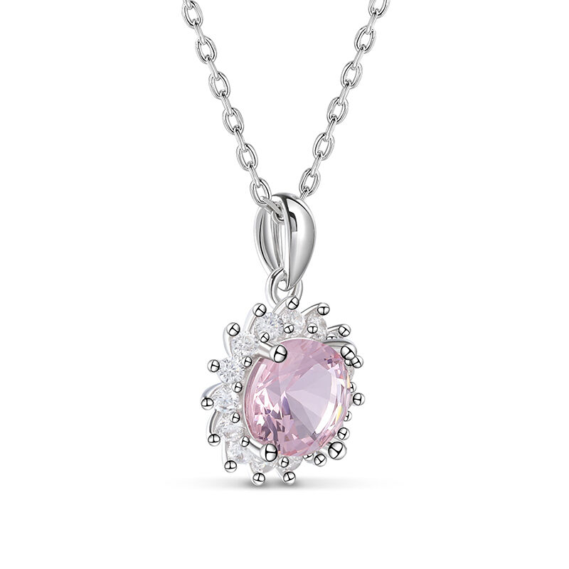 Jeulia Halo Round Cut Synthetic Morganite Sterling Silver Necklace