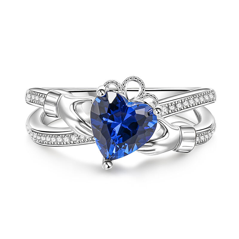 Jeulia Crossover Heart Cut Claddagh Sterling Silver Ring