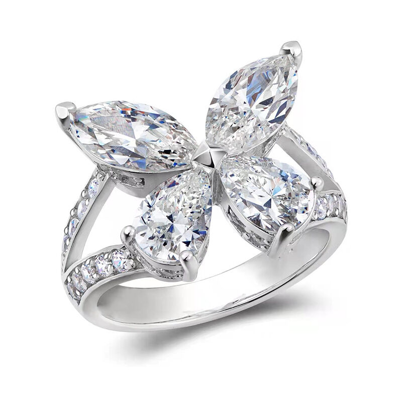 Jeulia Cute Butterfly Marquise Promise Ring Sterling Silver