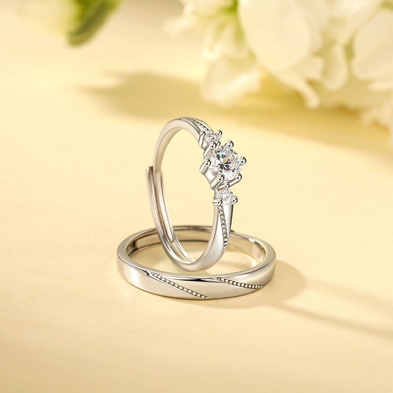 Jeulia "Flipped Moment" Sterling Silver Adjustable Couple's Rings