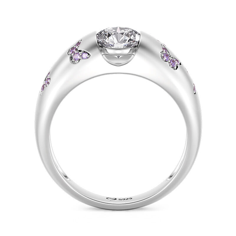 Jeulia Pink Butterfly Engagement Ring Round Cut Sterling Silver