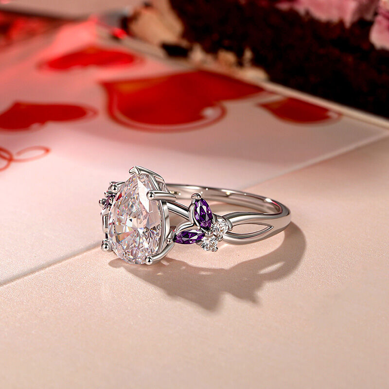 Jeulia Twisted Purple Butterfly Pear Shaped Wedding Ring
