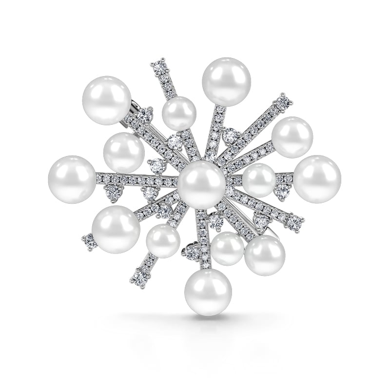 Jeulia Snowflake Design Cultured Pearl Sterling Silver Brooch