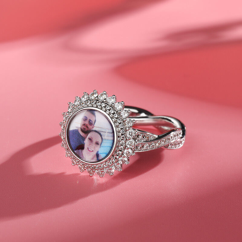 Jeulia "Timeless Romance" Sterling Silver Personalized Photo Ring