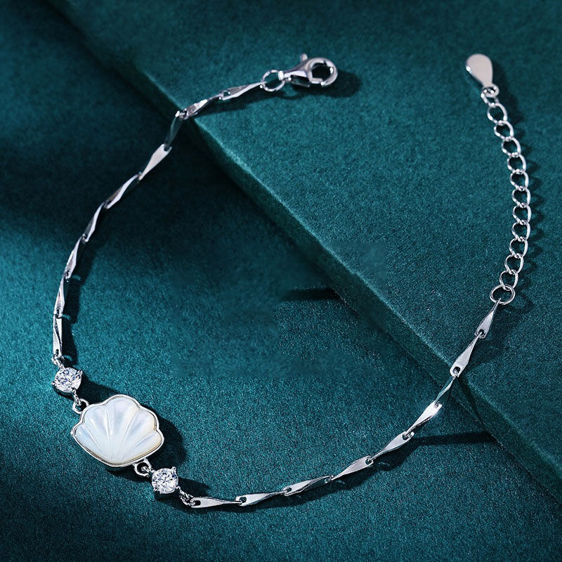 Jeulia Mother Of Pearl Ocean Shell Sterling Silver Bracelet