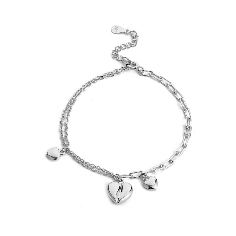 Jeulia Heart Charm Chain Link Sterling Silver Bracelet