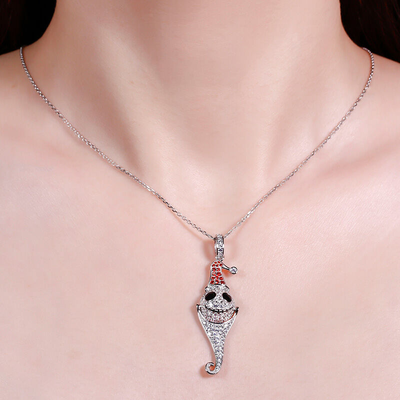 Jeulia "Christmas Hat Skull" Sterling Silver Necklace