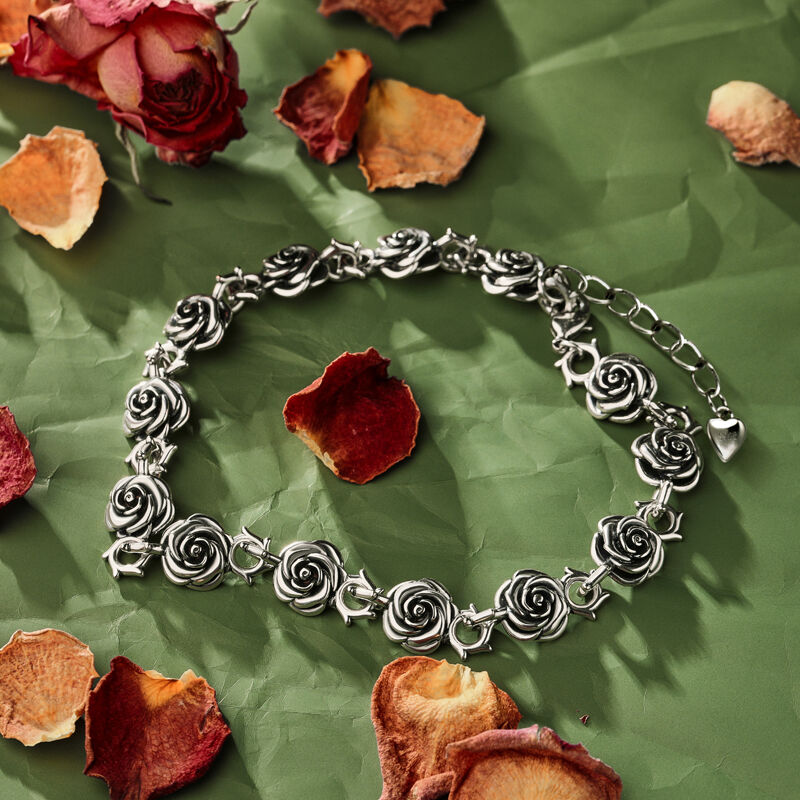 Jeulia "Roses" Flower Sterling Silver Bracelet (195mm)