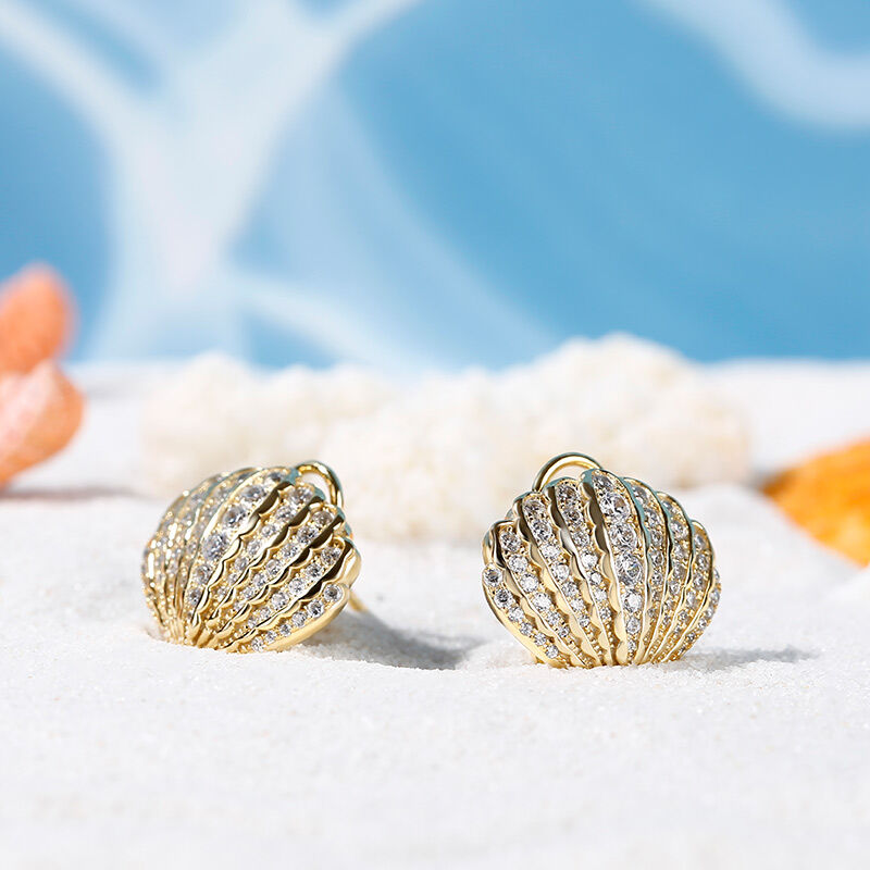 Jeulia Sea Shell Sterling Silver Stud Earrings