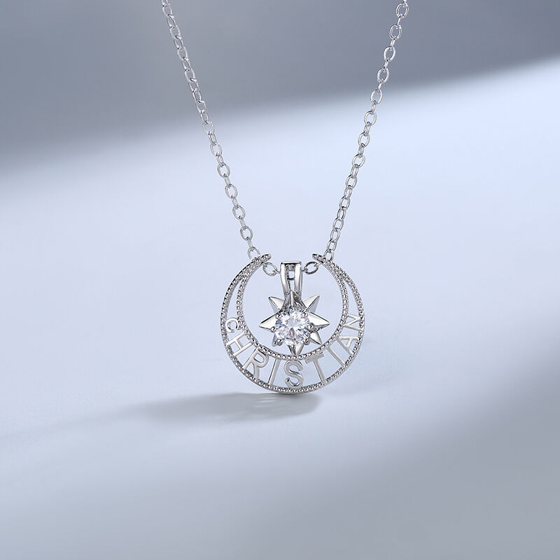 Jeulia Moon&Star Personalized Sterling Silver Necklace