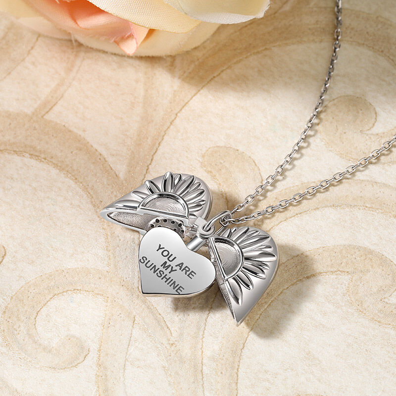 Jeulia Sunflower Heart Personalized Photo Sterling Silver Locket Necklace